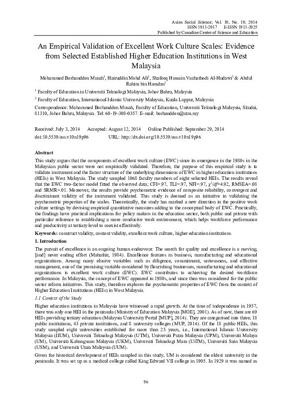 (PDF) An Empirical Validation of Excellent Work Culture Scales ...