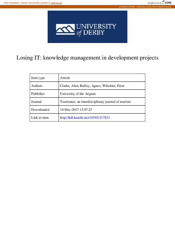 (PDF) Losing IT: knowledge management in development projects