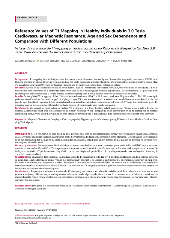 (PDF) Reference Values of T1 Mapping in Healthy Individuals in 3.0 ...