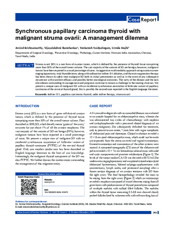 (PDF) Synchronous papillary carcinoma thyroid with malignant struma ...