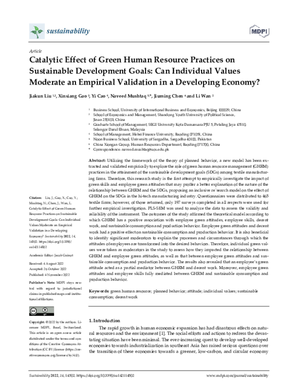 (PDF) Catalytic Effect of Green Human Resource Practices on Sustainable ...