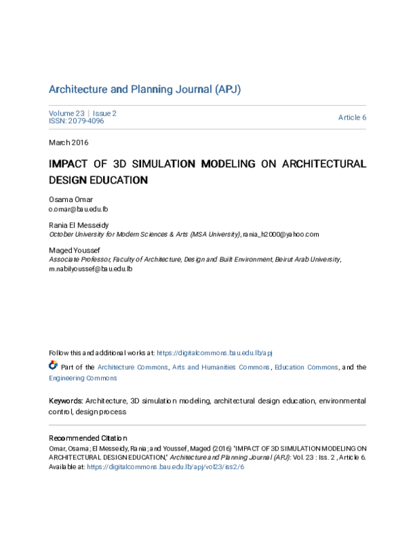 Pdf Impact Of 3d Simulation Modeling On Architectural Design Pdf Impact Of 3d Simulation Modeling On Architectural Design