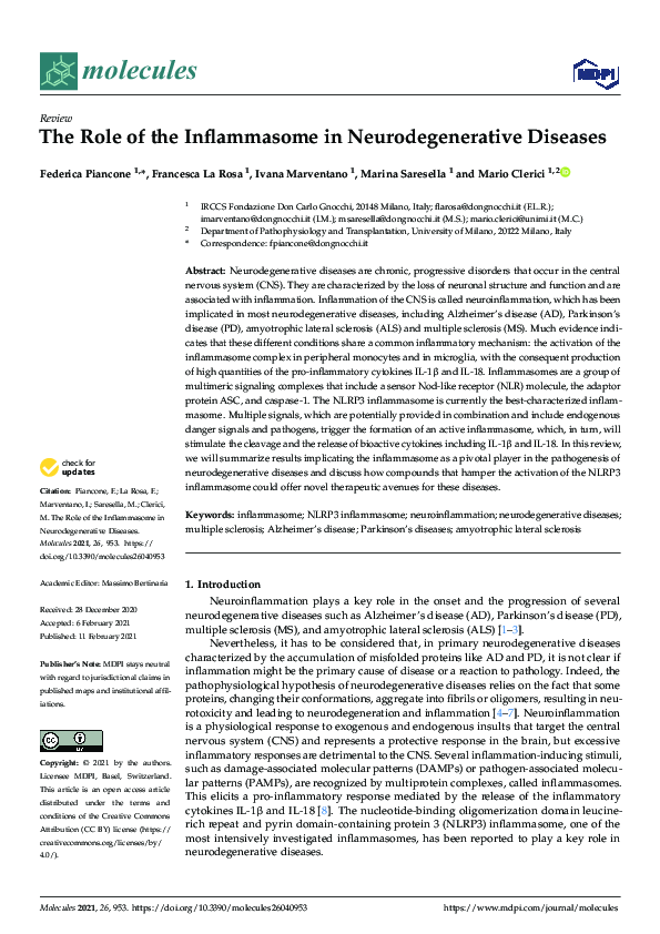 (PDF) The Role of the Inflammasome in Neurodegenerative Diseases