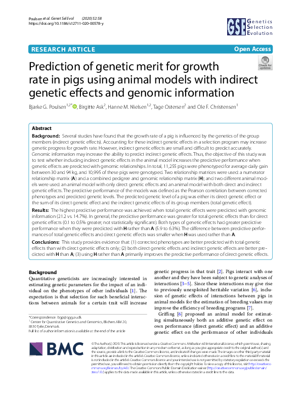(PDF) Prediction of genetic merit for growth rate in pigs using animal ...
