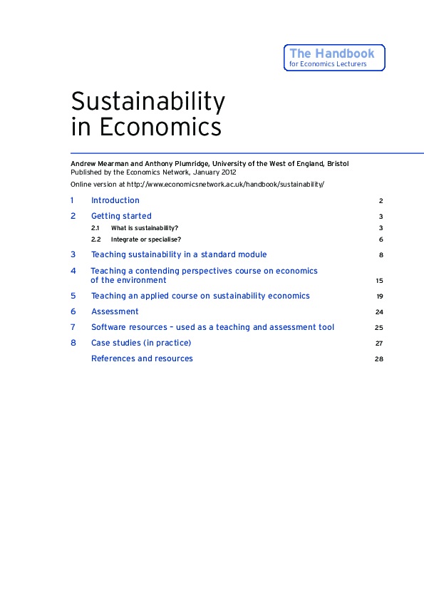 (PDF) Embedding Sustainability in the Economics Curriculum