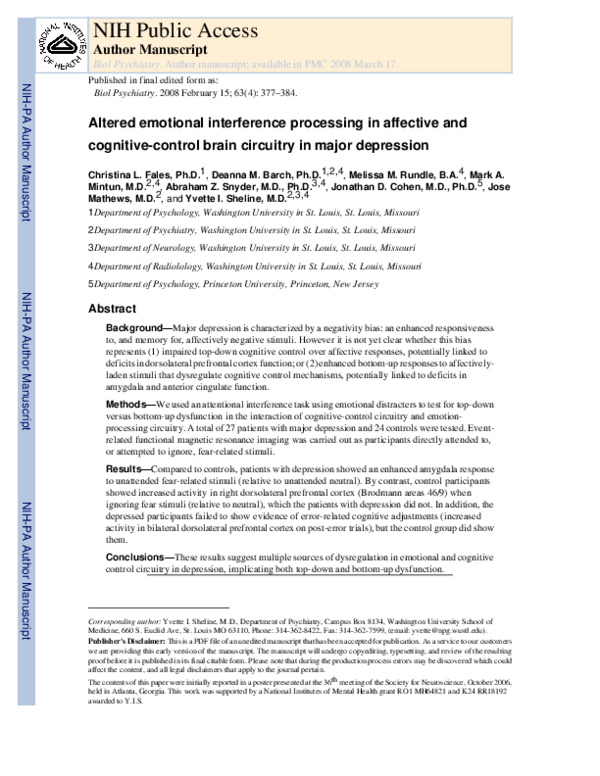 (PDF) Altered Emotional Interference Processing in Affective and ...