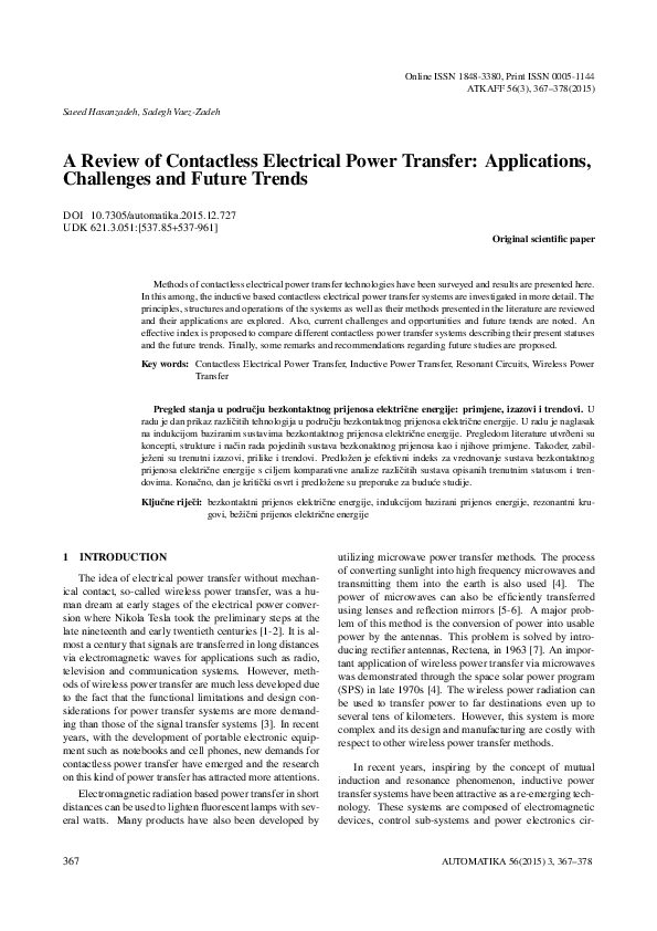 (PDF) A Review of Contactless Electrical Power Transfer Applications