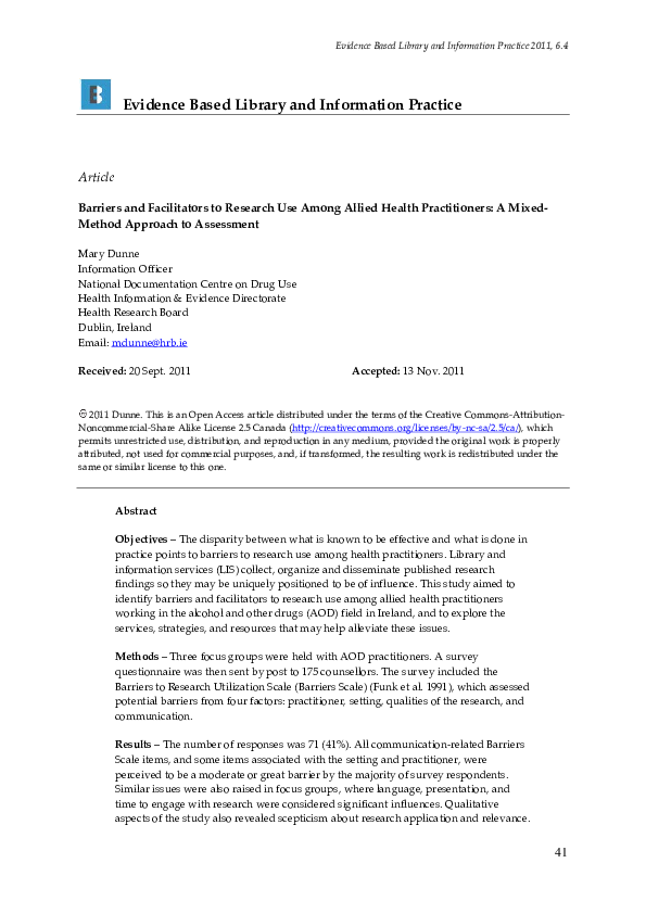 (PDF) Barriers and Facilitators to Research Use Among Allied Health ...