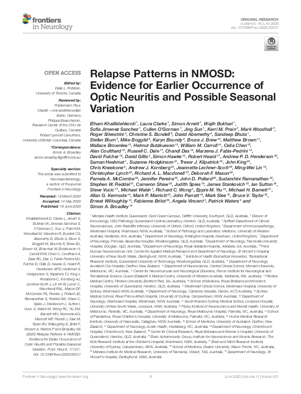 (PDF) Relapse Patterns in NMOSD: Evidence for Earlier Occurrence of ...