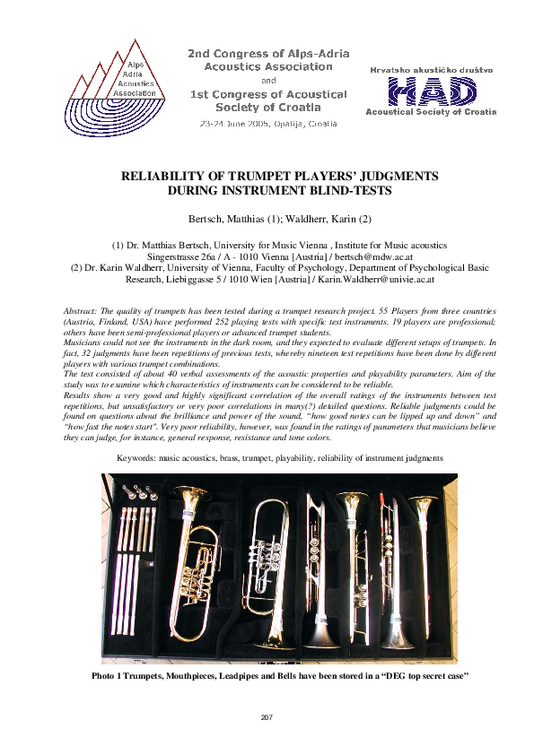 (PDF) Reliability of Trumpet Players’ Judgments during Instrument Blind ...
