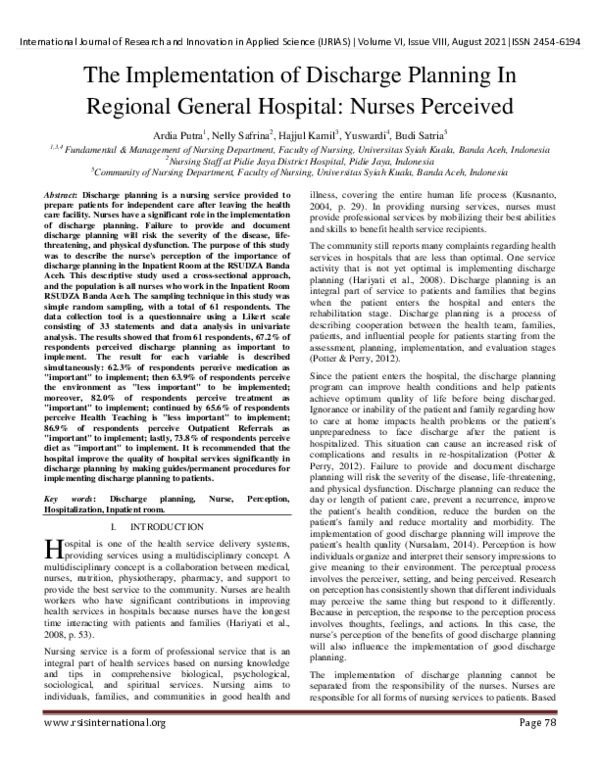 (PDF) The Implementation of Discharge Planning In Regional General ...