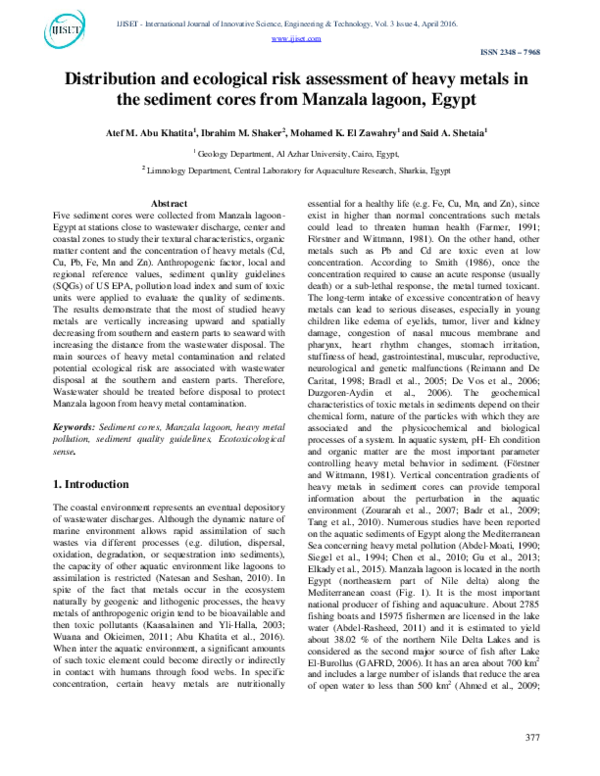 (PDF) Distribution and ecological risk assessment of heavy metals in ...