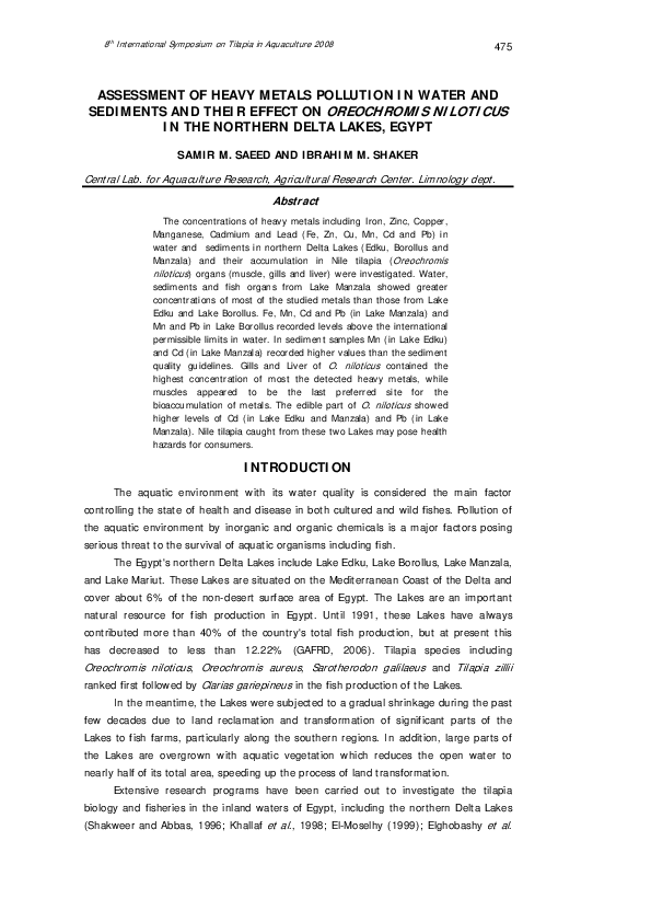(PDF) Assessment of heavy metals pollution in water and sediments and ...