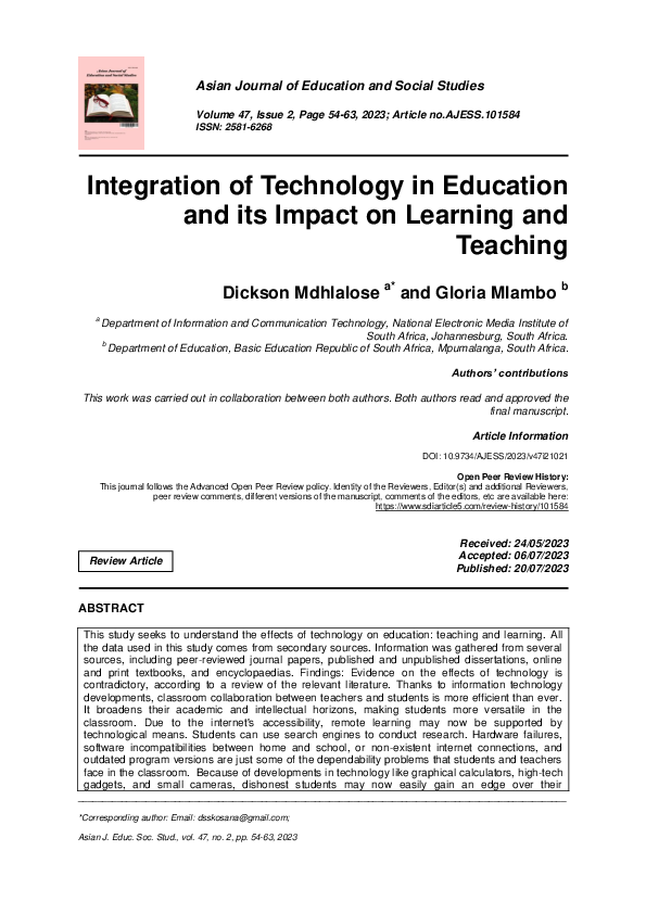 (PDF) An Overview of the Effects of Technology on Education: Teaching ...