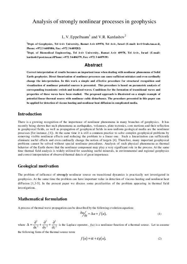 (PDF) Analysis of strongly nonlinear processes in geophysics