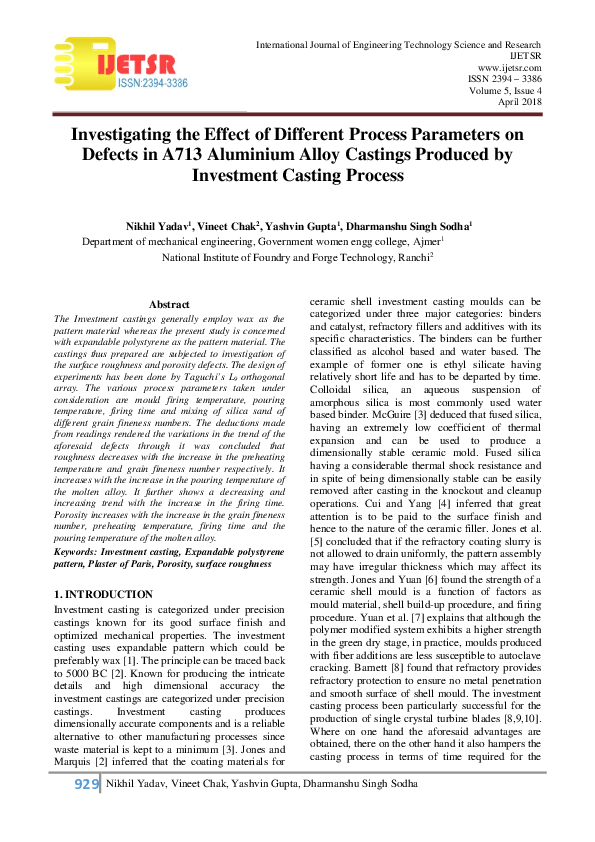 (PDF) Investigating the Effect of Different Process Parameters on