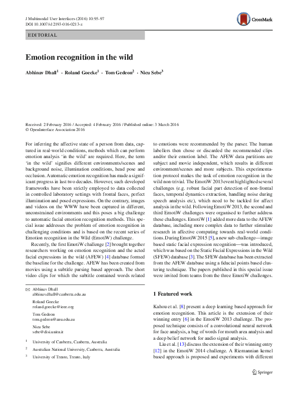 (PDF) Emotion recognition in the wild