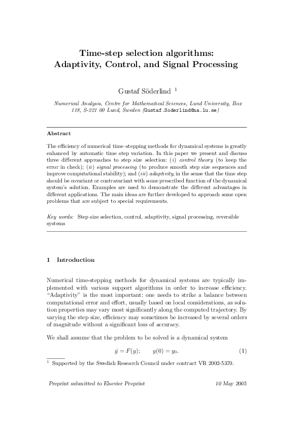 (PDF) Time-step selection algorithms: Adaptivity, control, and signal ...
