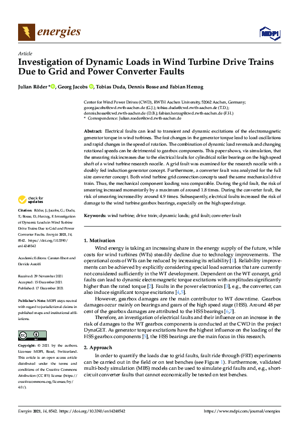 (PDF) Investigation of Dynamic Loads in Wind Turbine Drive Trains Due ...