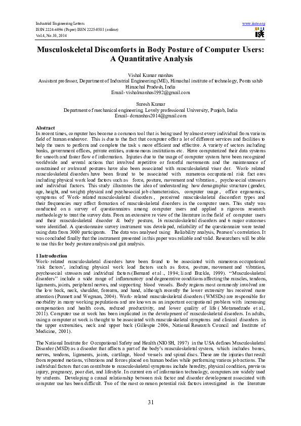 (PDF) Musculoskeletal Discomforts in Body Posture of Computer Users: A ...