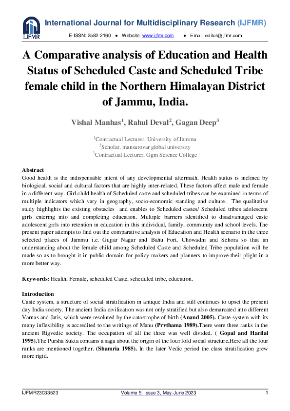 (PDF) A Comparative Analysis of Education and Health Status of ...