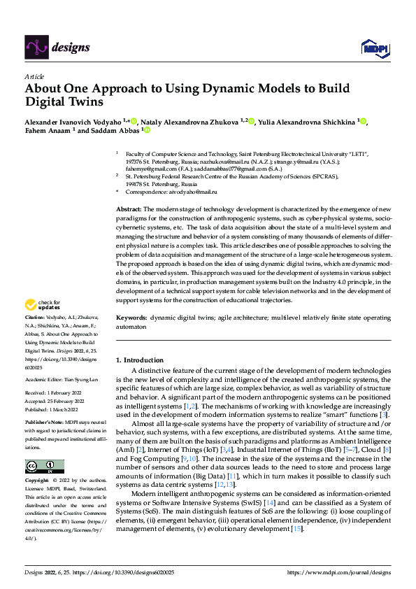 (PDF) About One Approach to Using Dynamic Models to Build Digital Twins
