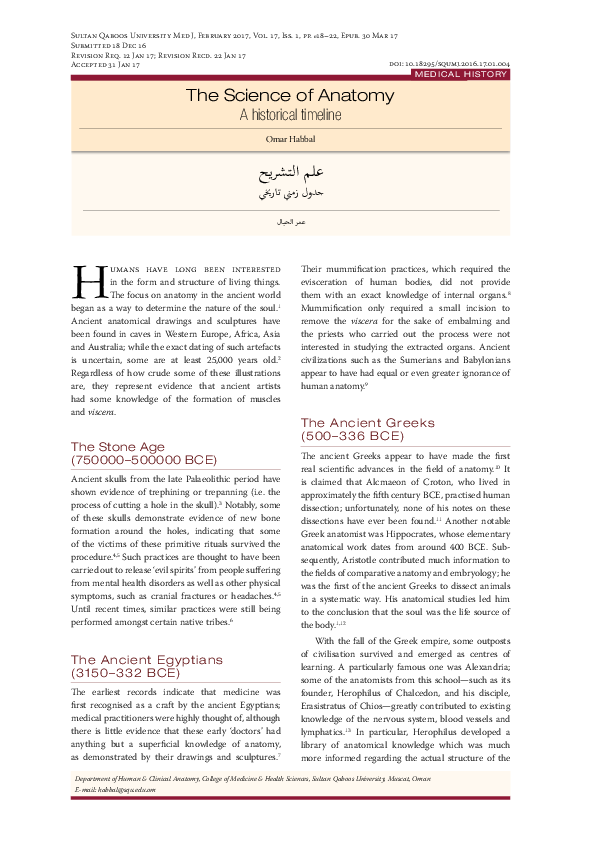 (PDF) The Science of Anatomy: A historical timeline