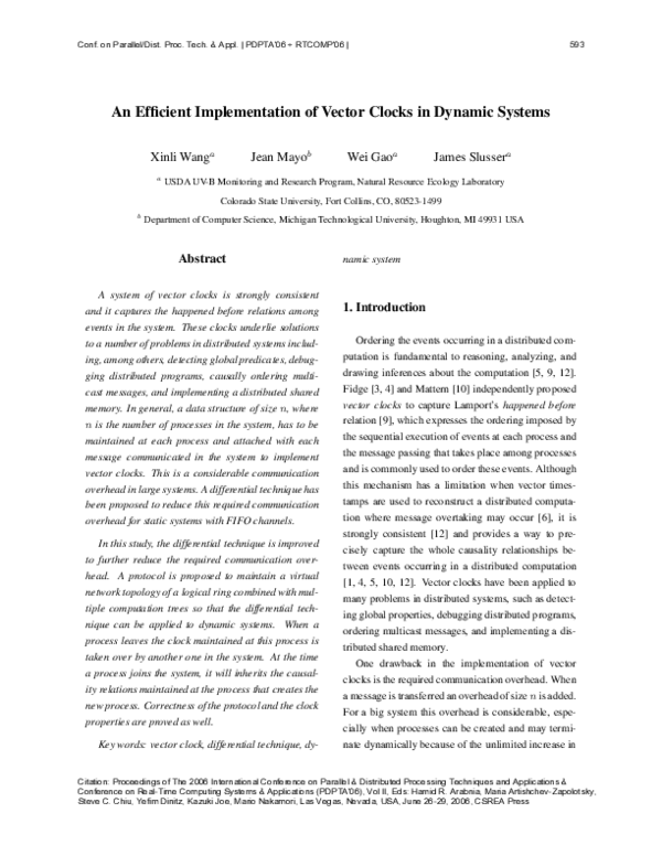 (PDF) An Efficient Implementation of Vector Clocks in Dynamic Systems