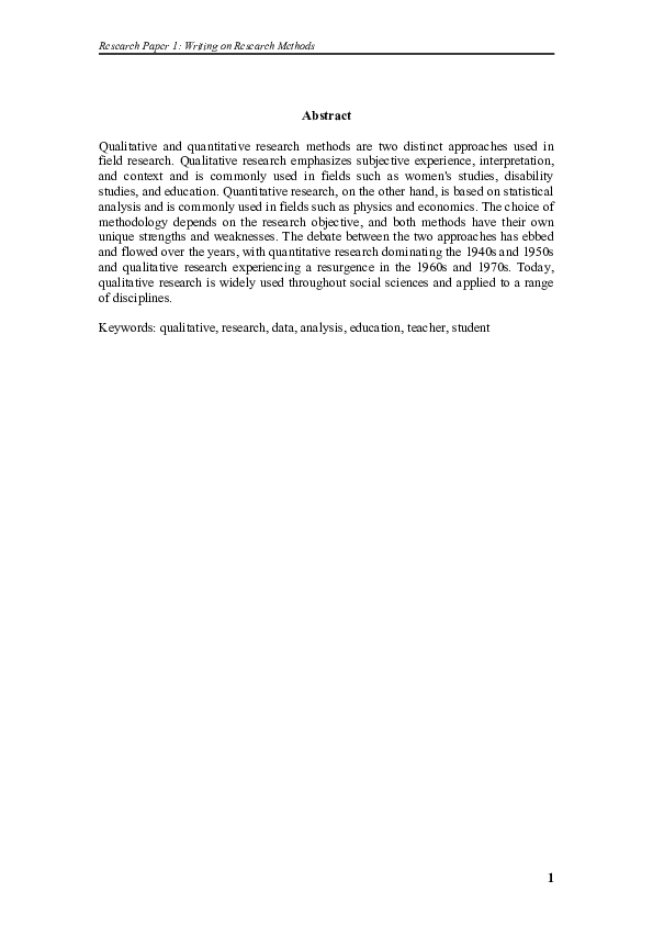 (DOC) Quantitative and Qualitative Research