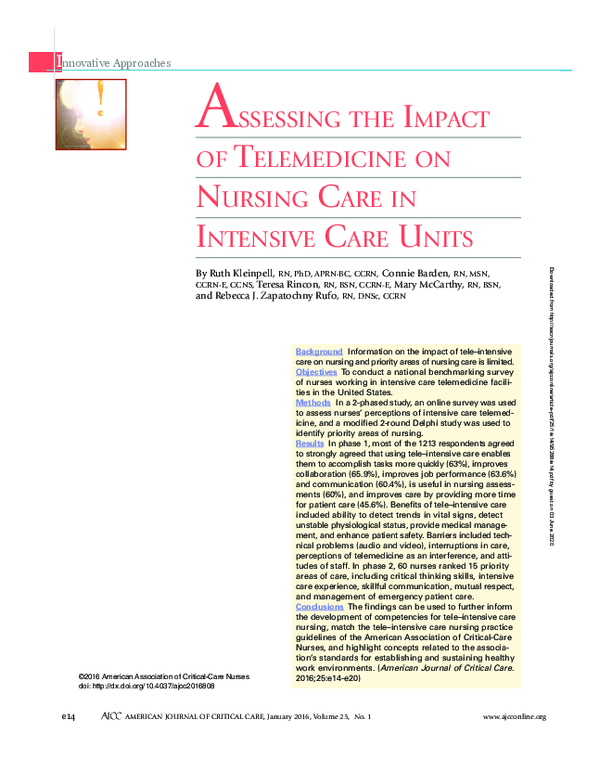 (PDF) Assessing the Impact of Telemedicine on Nursing Care in Intensive ...
