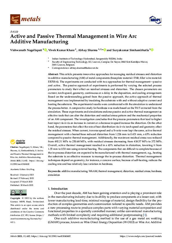 (PDF) Active and Passive Thermal Management in Wire Arc Additive ...
