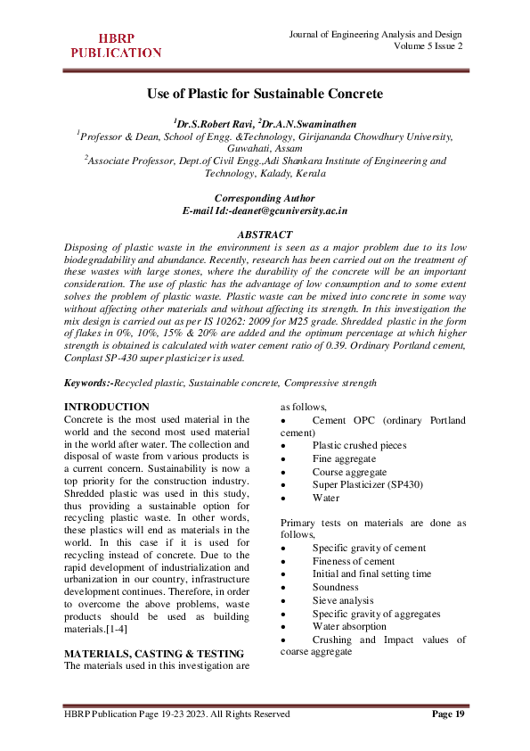 (PDF) Use of Plastic for Sustainable Concrete