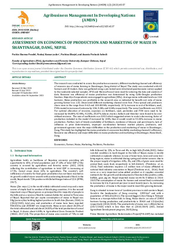 (PDF) Assessment On Economics of Production and Marketing of Maize in ...