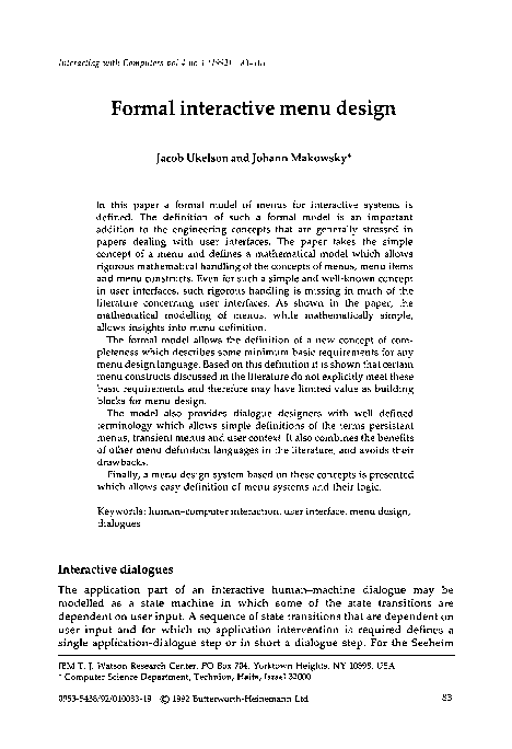 (PDF) Formal interactive menu design | Jacob Ukelson - Academia.edu