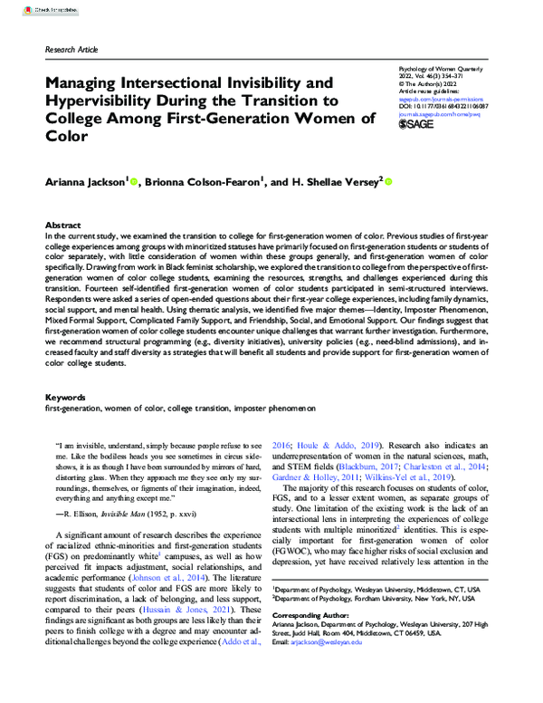 (PDF) Managing Intersectional Invisibility and Hypervisibility During ...