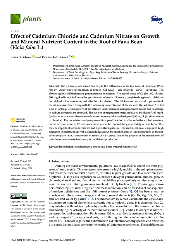 (PDF) Effect of Cadmium Chloride and Cadmium Nitrate on Growth and ...