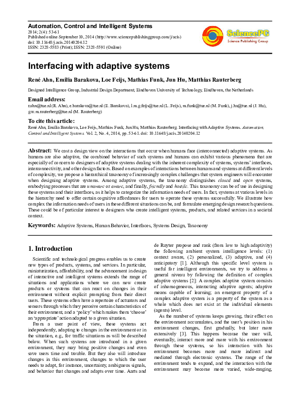 (PDF) Interfacing with Adaptive Systems