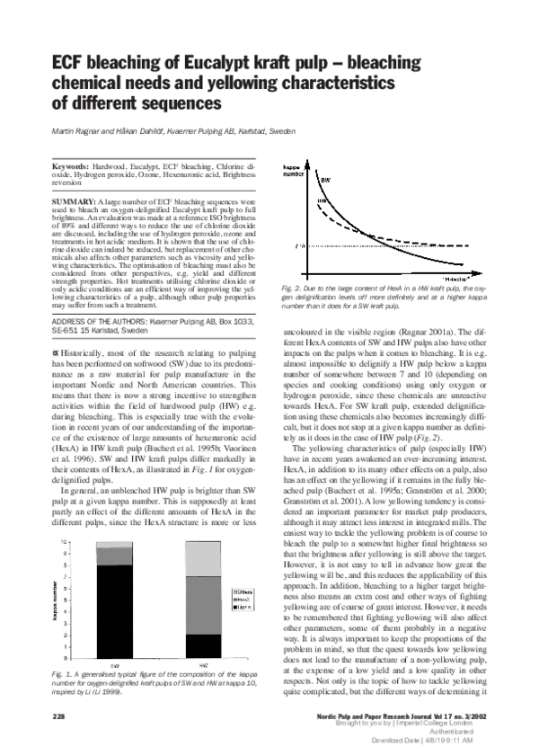 (PDF) ECF bleaching of Eucalypt kraft pulp – bleaching chemical needs ...