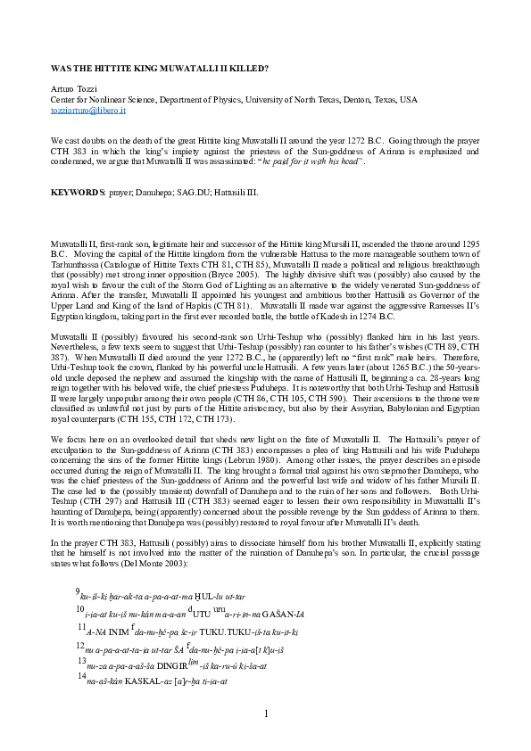 (DOC) WAS THE HITTITE KING MUWATALLI II KILLED?