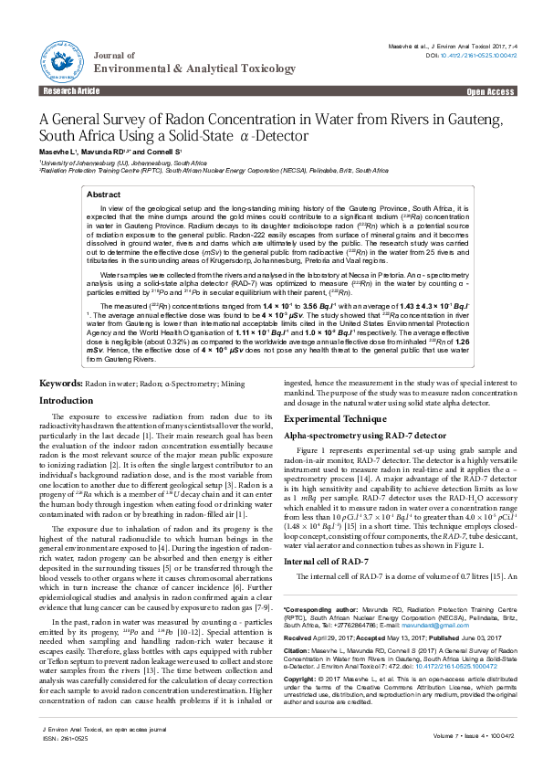 (PDF) A General Survey of Radon Concentration in Water from Rivers in ...