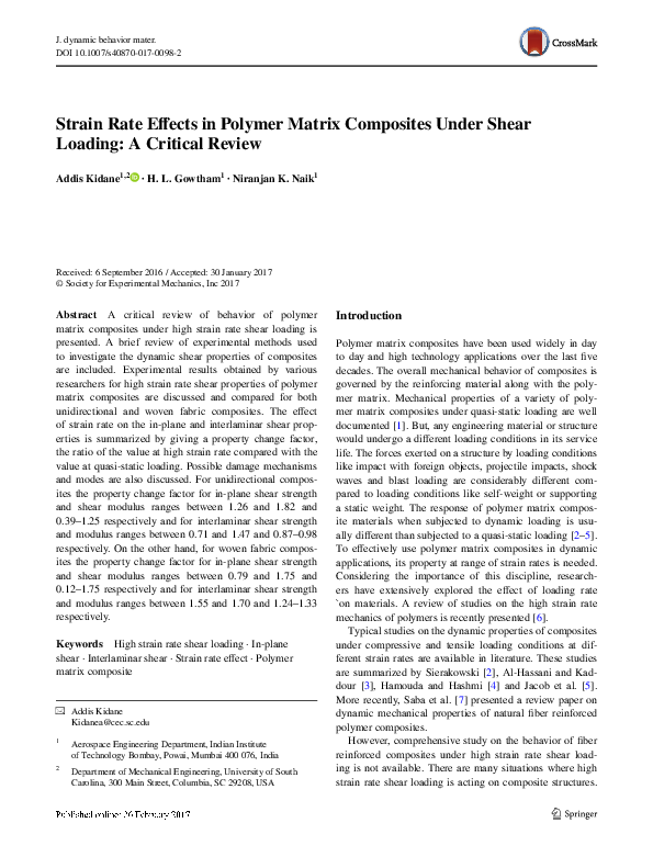 (PDF) Strain Rate Effects in Polymer Matrix Composites Under Shear ...
