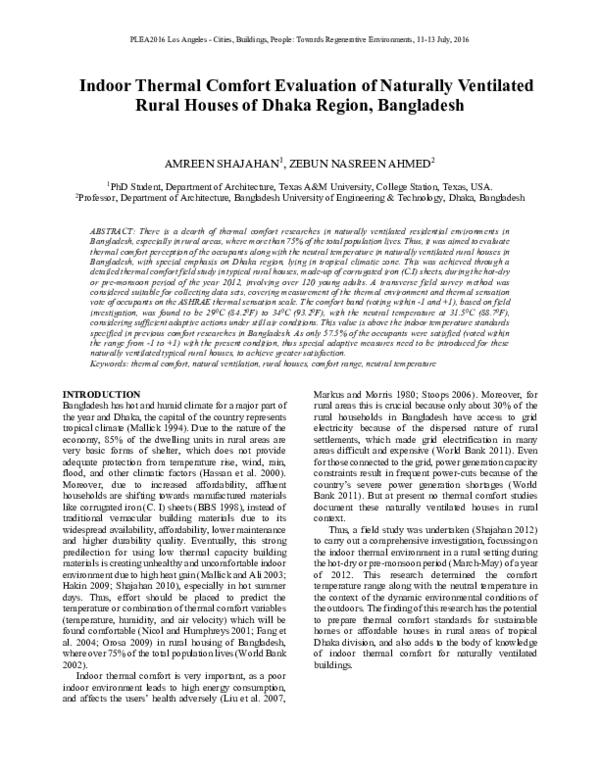 (PDF) Indoor Thermal Comfort Evaluation of Naturally Ventilated Rural ...