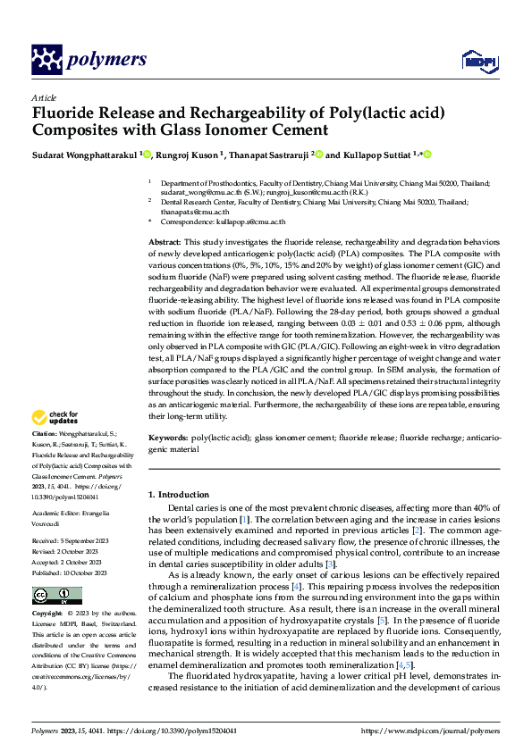 (PDF) Fluoride Release and Rechargeability of Poly(lactic acid