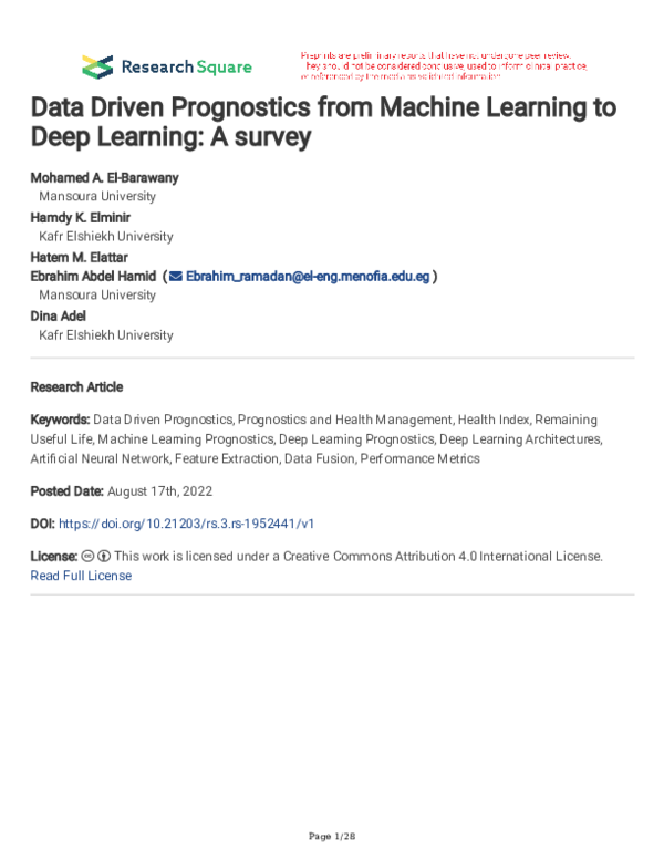 (PDF) Data Driven Prognostics from Machine Learning to Deep Learning: A ...