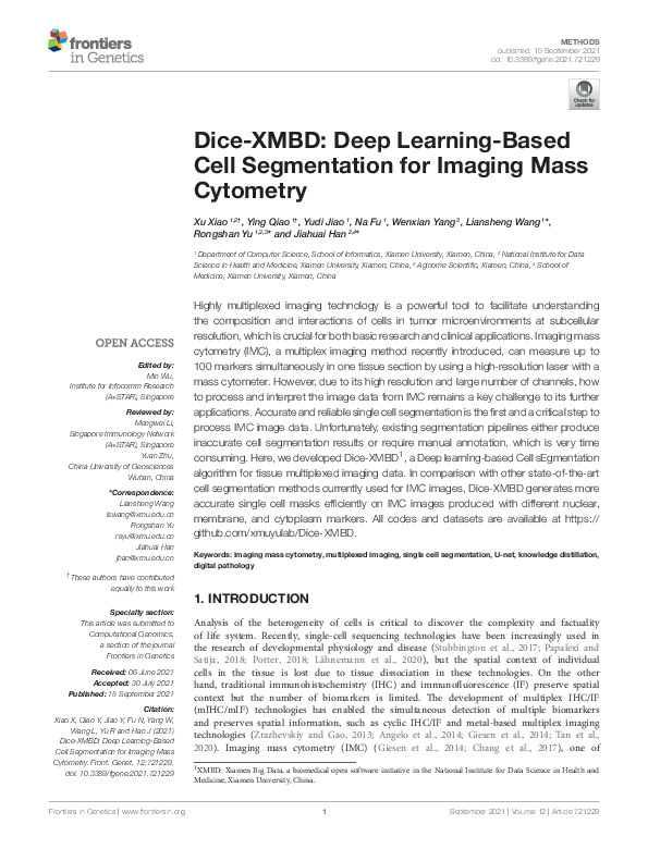(PDF) Dice-XMBD: Deep Learning-Based Cell Segmentation for Imaging Mass ...