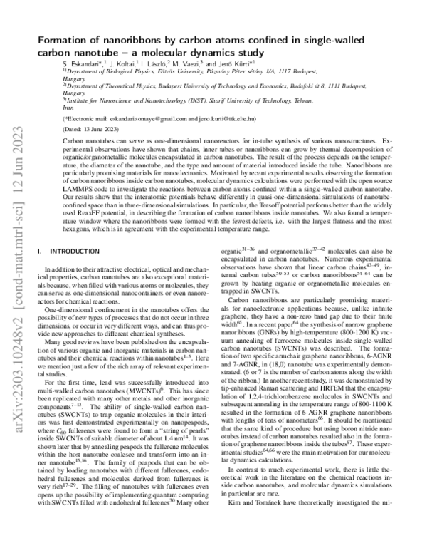 (PDF) Formation of nanoribbons by carbon atoms confined in a single ...