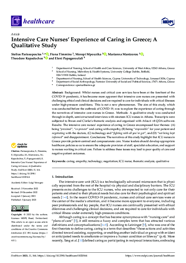 (PDF) Intensive Care Nurses’ Experience of Caring in Greece; A ...
