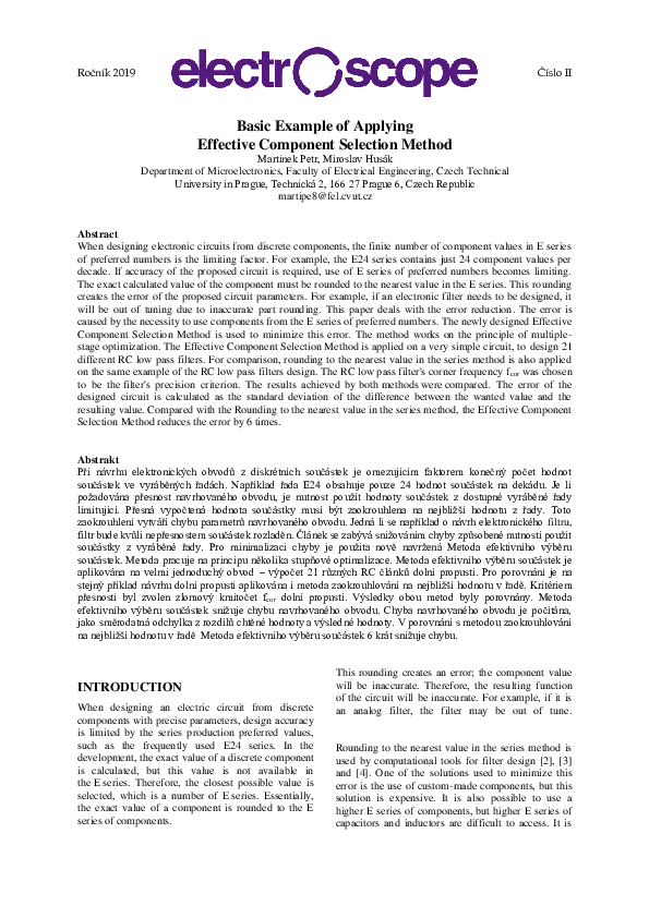 (PDF) Basic Example of Applying Effective Component Selection Method