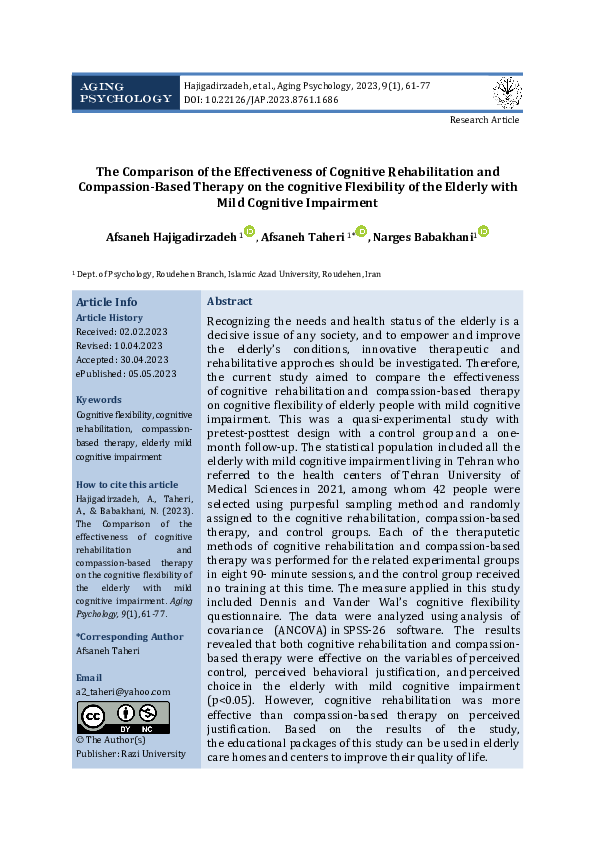 (PDF) The Comparison of the Effectiveness of Cognitive Rehabilitation ...