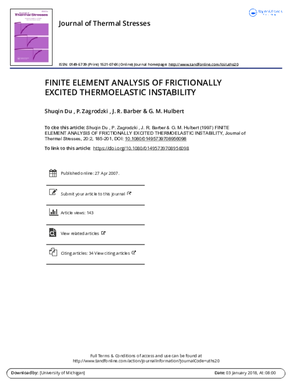 (PDF) Finite Element Analysis of Frictionally Excited Thermoelastic ...